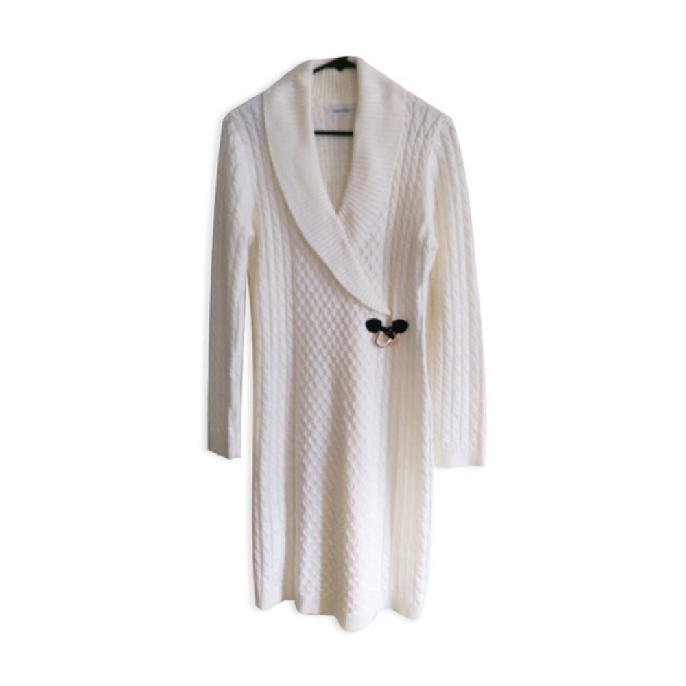 Calvin Klein Cream Cable Knit Sweater Dress